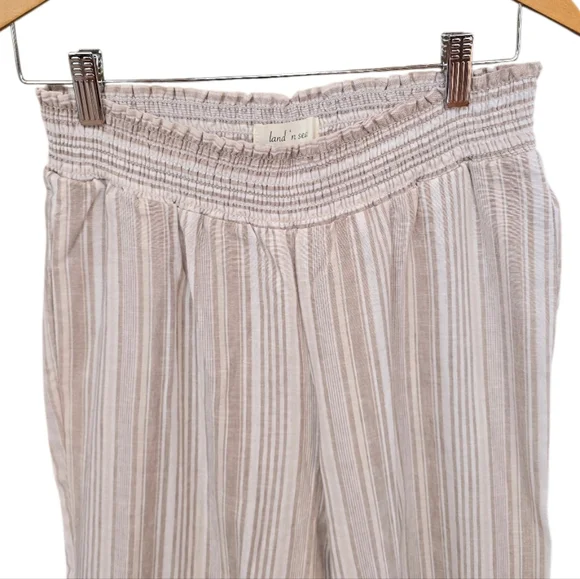 Land N Sea Beige White High Rise Vertical Stripe Capri Pants M - Picture 4 of 7